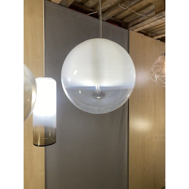 Contemporary Vanished White Sphere in Murano Glass Pendant Light