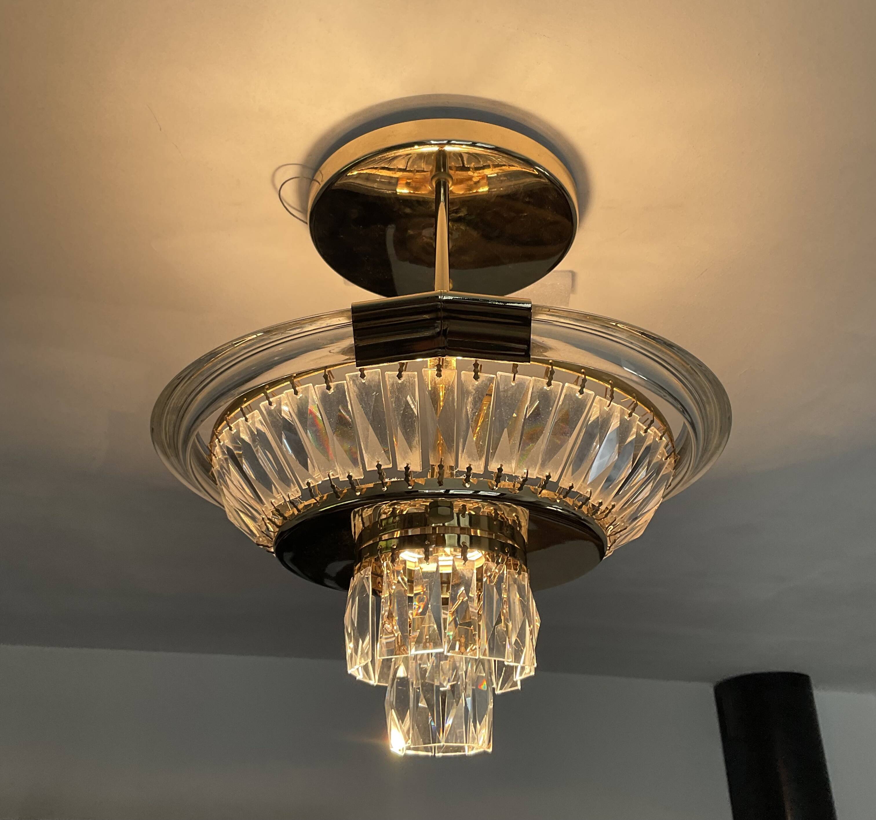 Vintage Bakalowits & Söhne ceiling light in brass and crystal