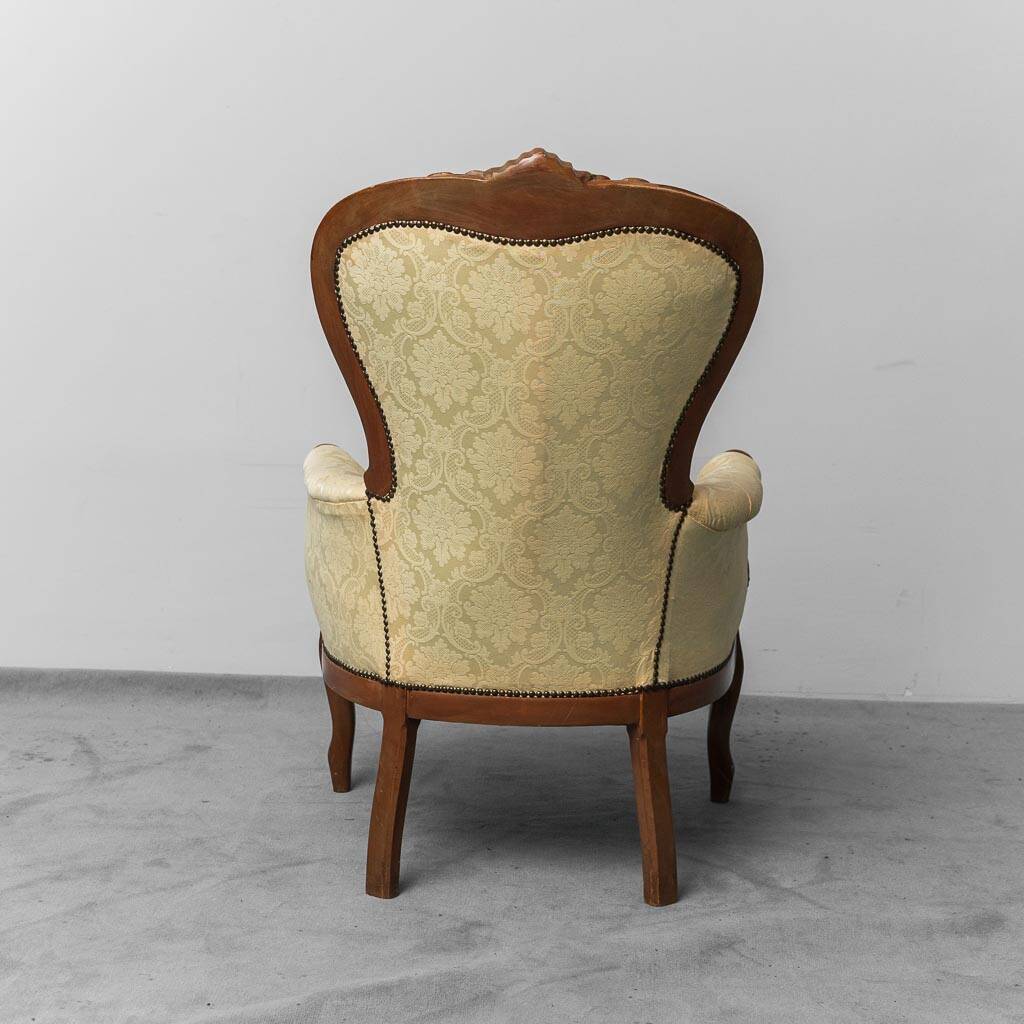 Coppia di poltrone stile luigi filippo legno tessuto giallo xix