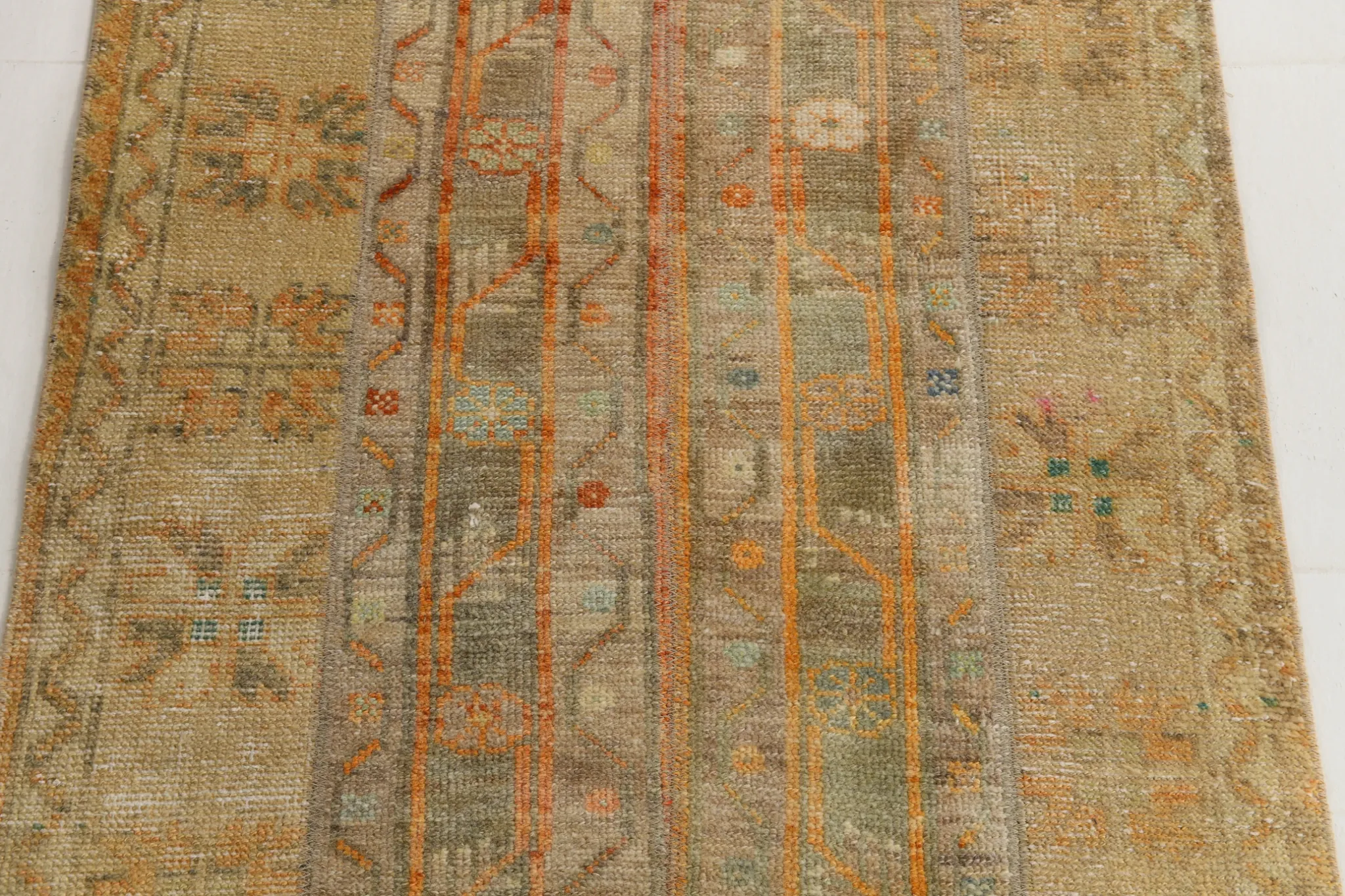 Long Narrow Vintage Persian Runner Rug, Brown & Orange Hallway Rustic Decor
