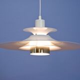 Danish hanging lamp in white with brass accent, 1980s