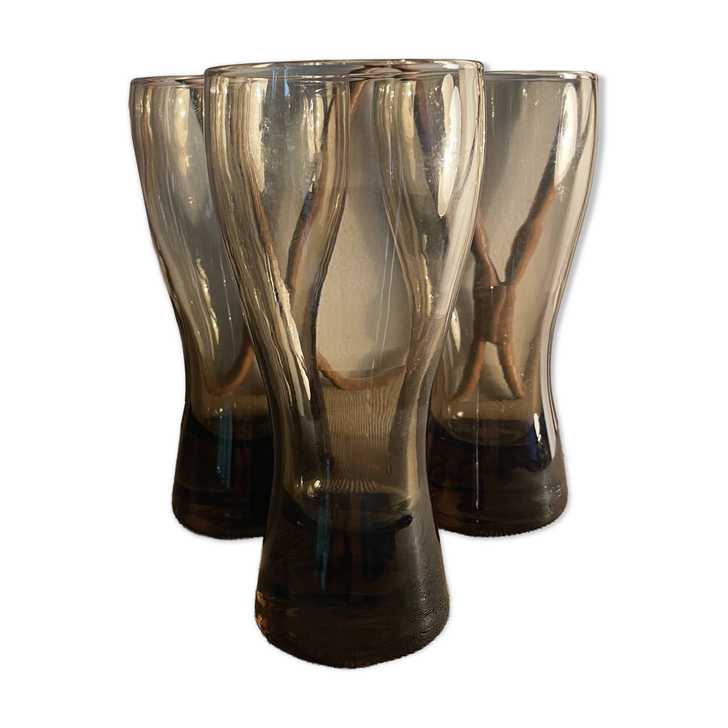 3 Luminarc smoked glass orangeade glasses