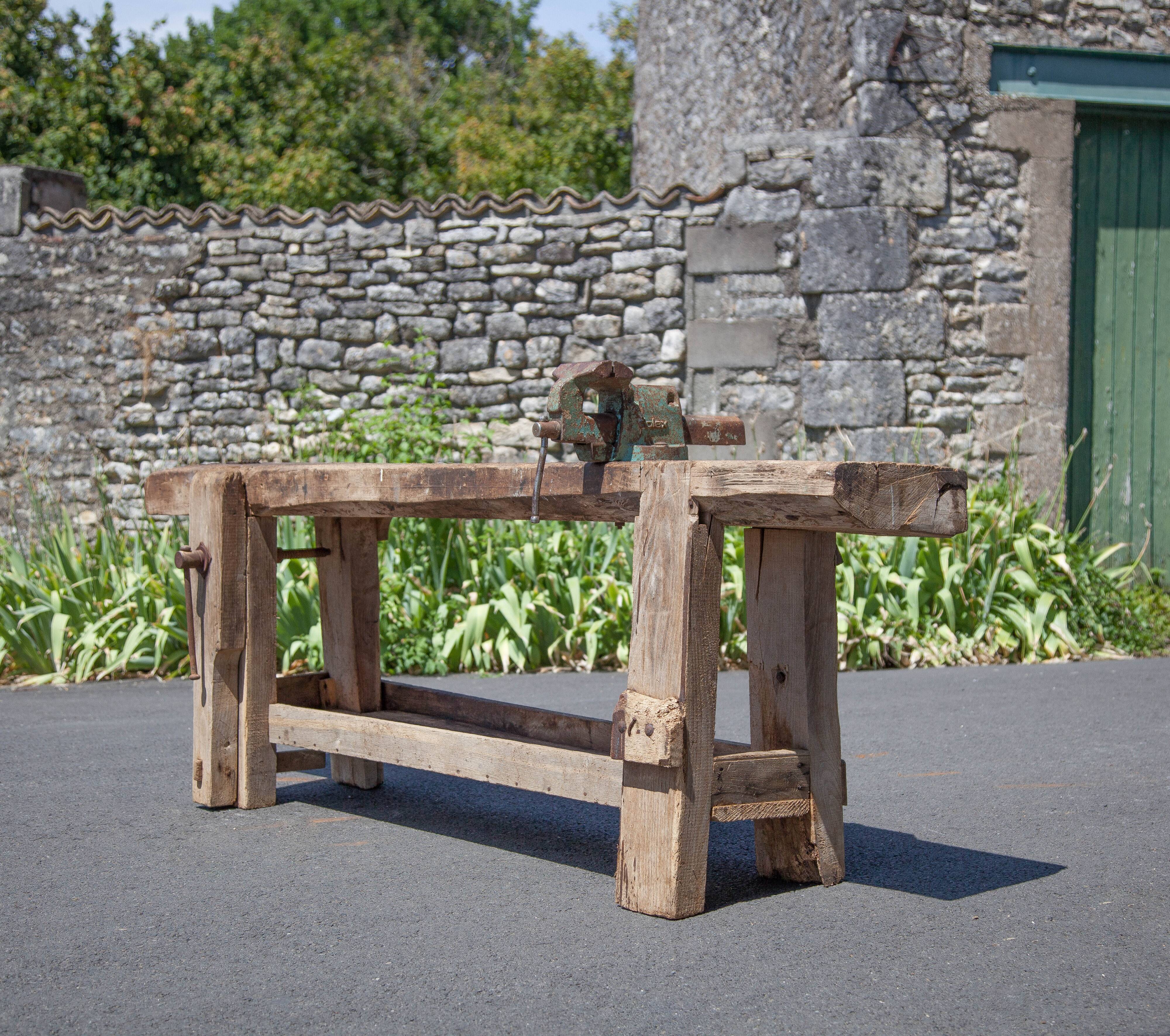 Large carpenter's workbench, old workbench, wooden workbench, industrial decoration
