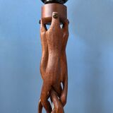 Hand-carved wooden table lamp with art deco lampshade