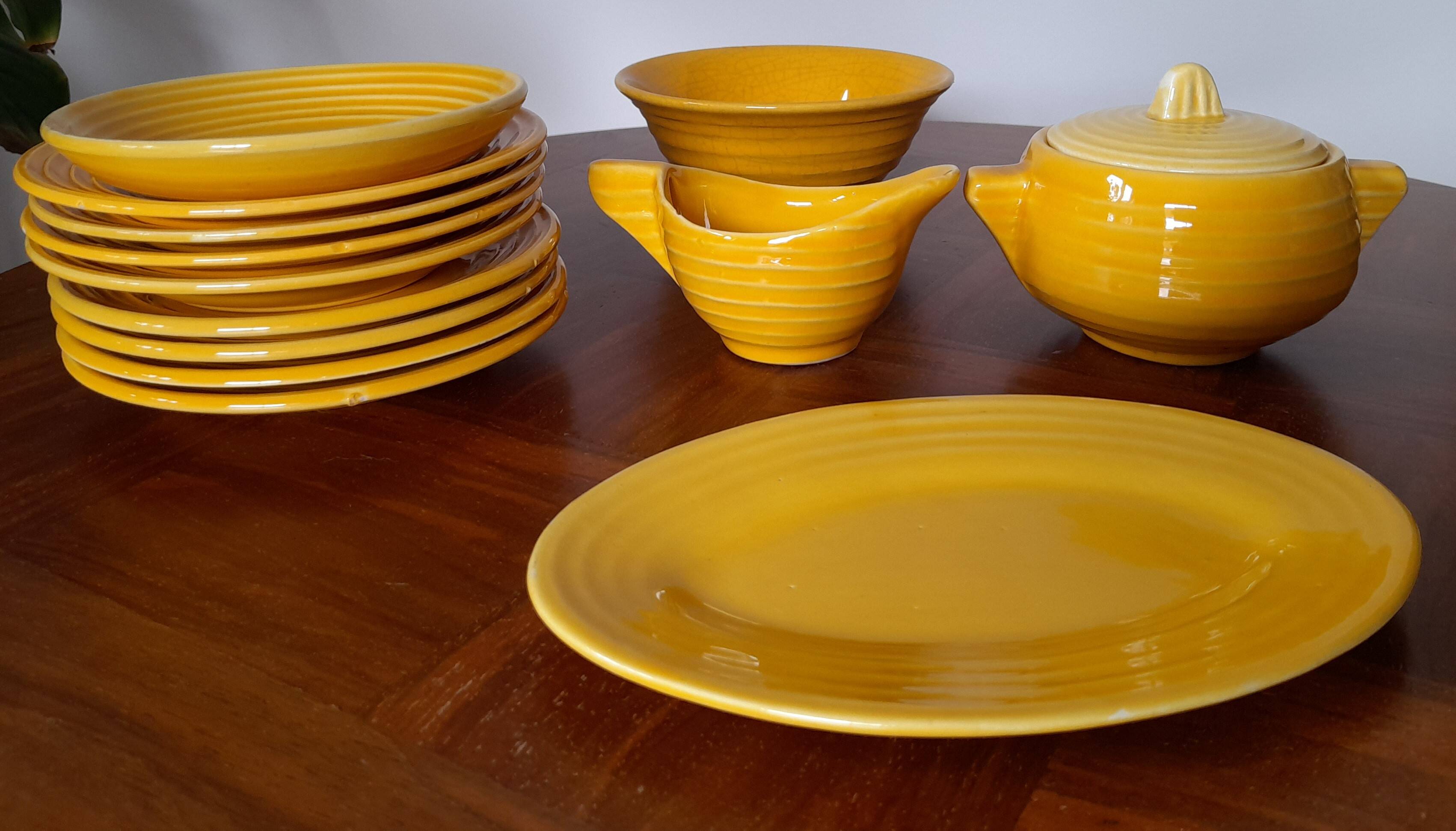 Antique yellow earthenware tea set