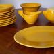 Antique yellow earthenware tea set