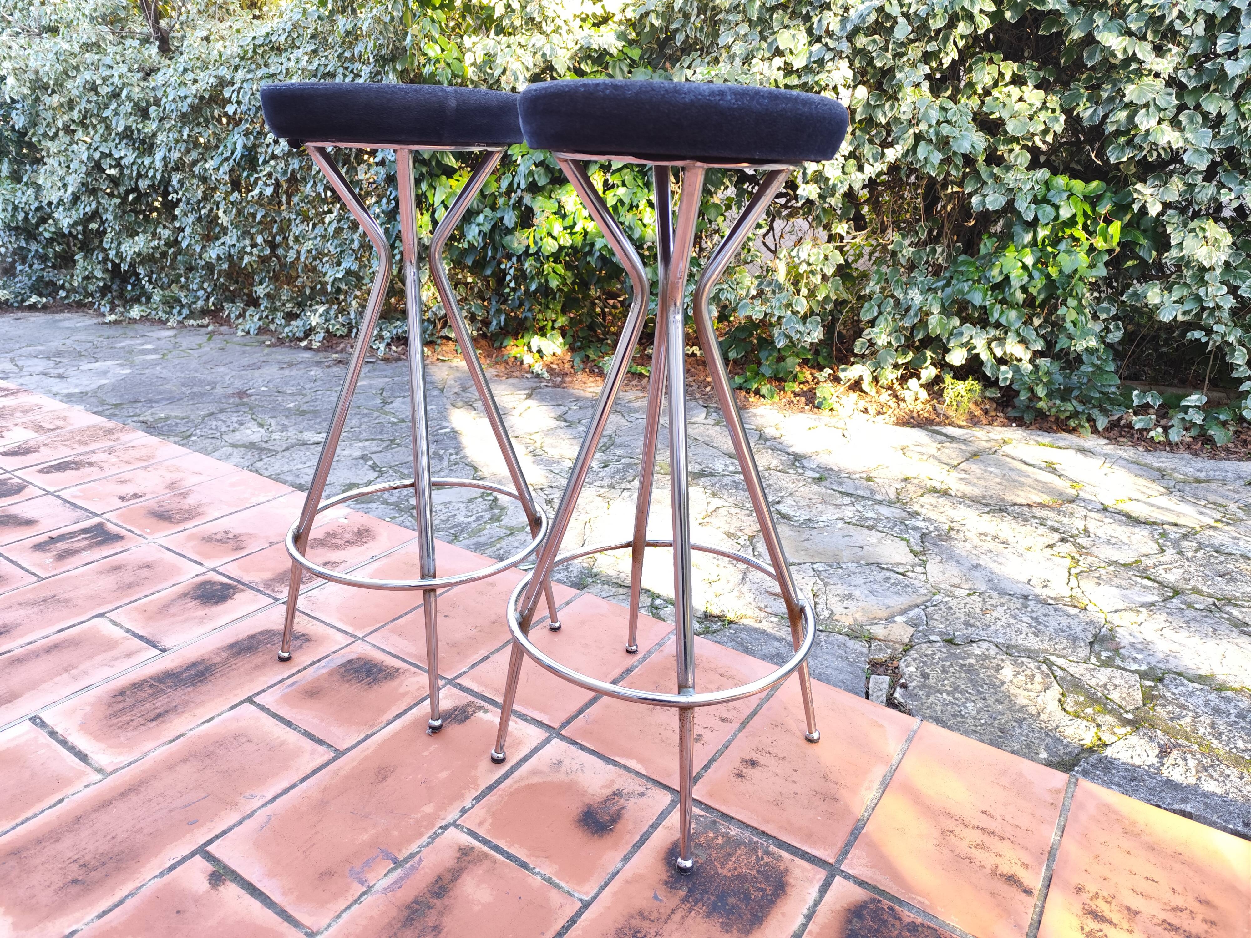 Pair of high stools Chrome Eiffel Vintage 60s