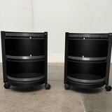 Postmodern German side tables in rolling metal and glass by D-Tec, 1980s, set of 2.