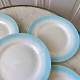set of 5 pastel gradient sky blue dessert plates from the 40s and 50s
