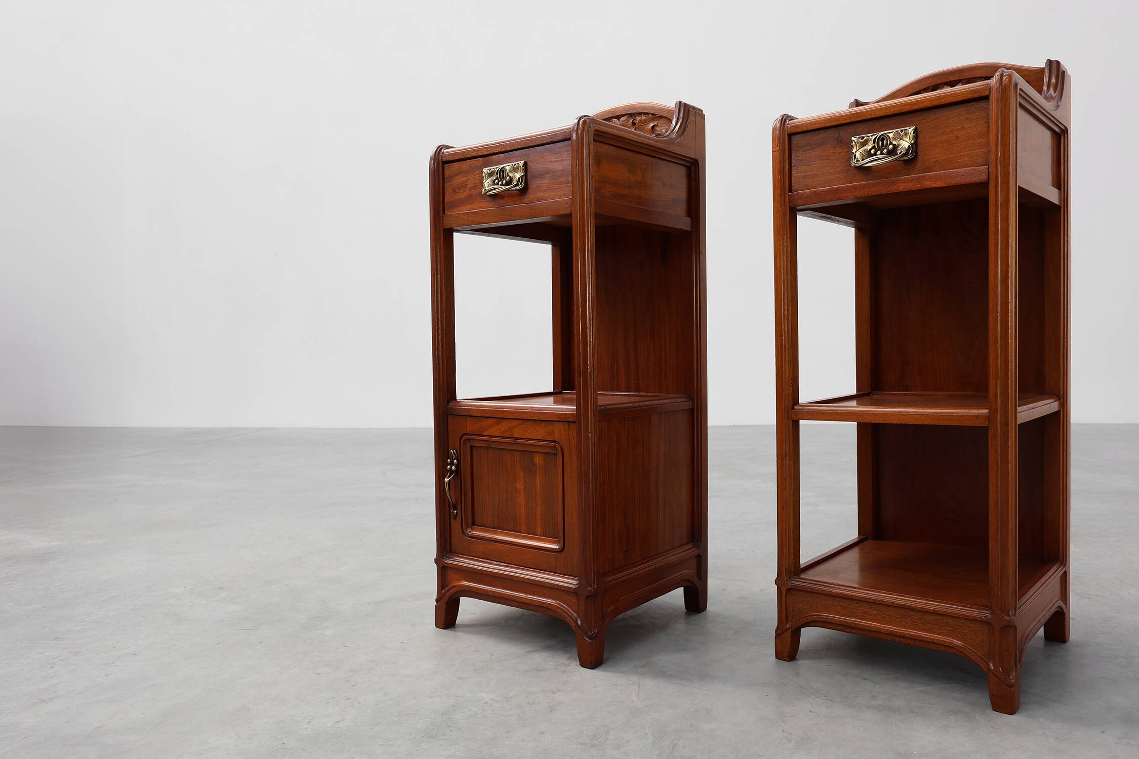 Pair Art Nouveau Nightstands with marble top by Paul Alexandre Dumas, Franc