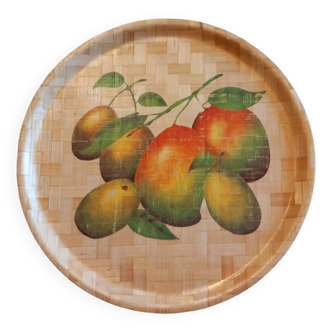 Round vintage bamboo tray