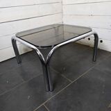 Chrome metal coffee table with smoked glass top from the 70s