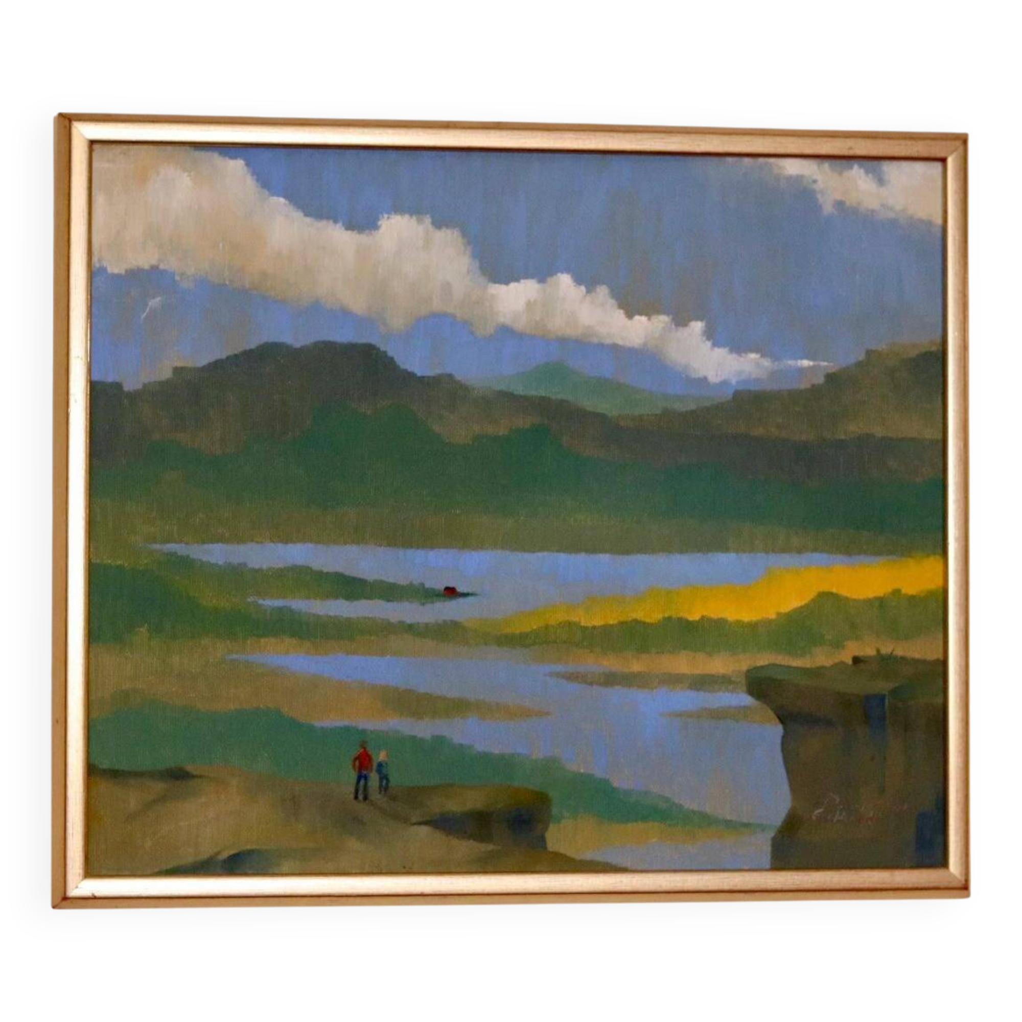 Original Swedish Mid Century Oil on Canvas "Katrineholm"- Vintage & Framed