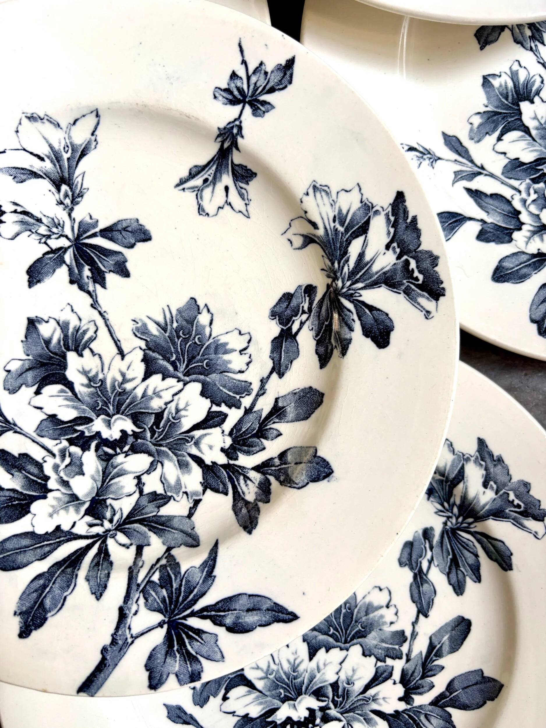 6 Lunéville dessert plates in blue ironstone, "Azaléa" service