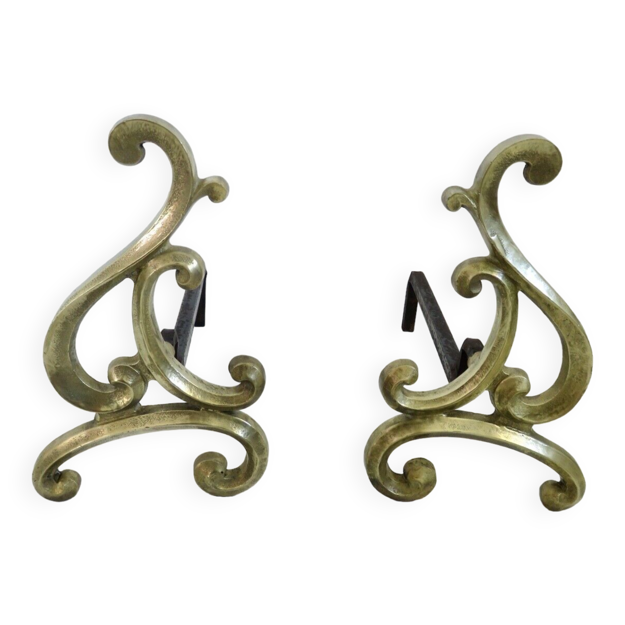 Asymmetrical art nouveau bronze chenets