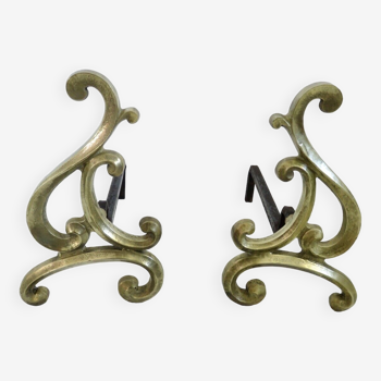 Asymmetrical art nouveau bronze chenets