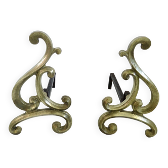 Chenets asymétriques art nouveau en bronze