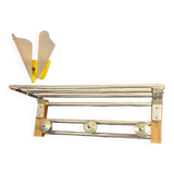 Coat rack, oak, vintage aluminum