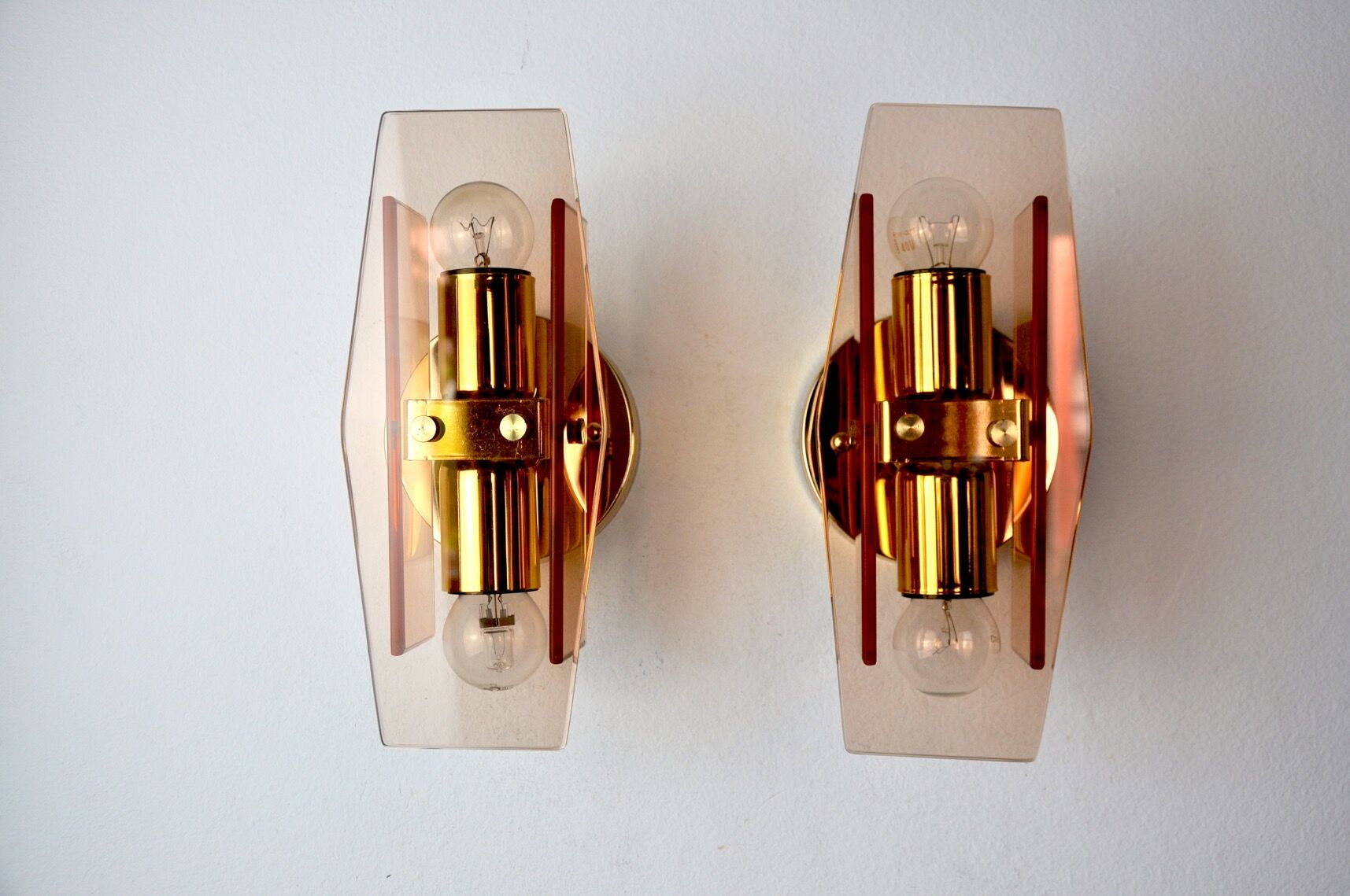 Pair of Veca wall lamps in Murano Glass Italy 1970