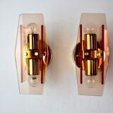 Pair of Veca wall lamps in Murano Glass Italy 1970