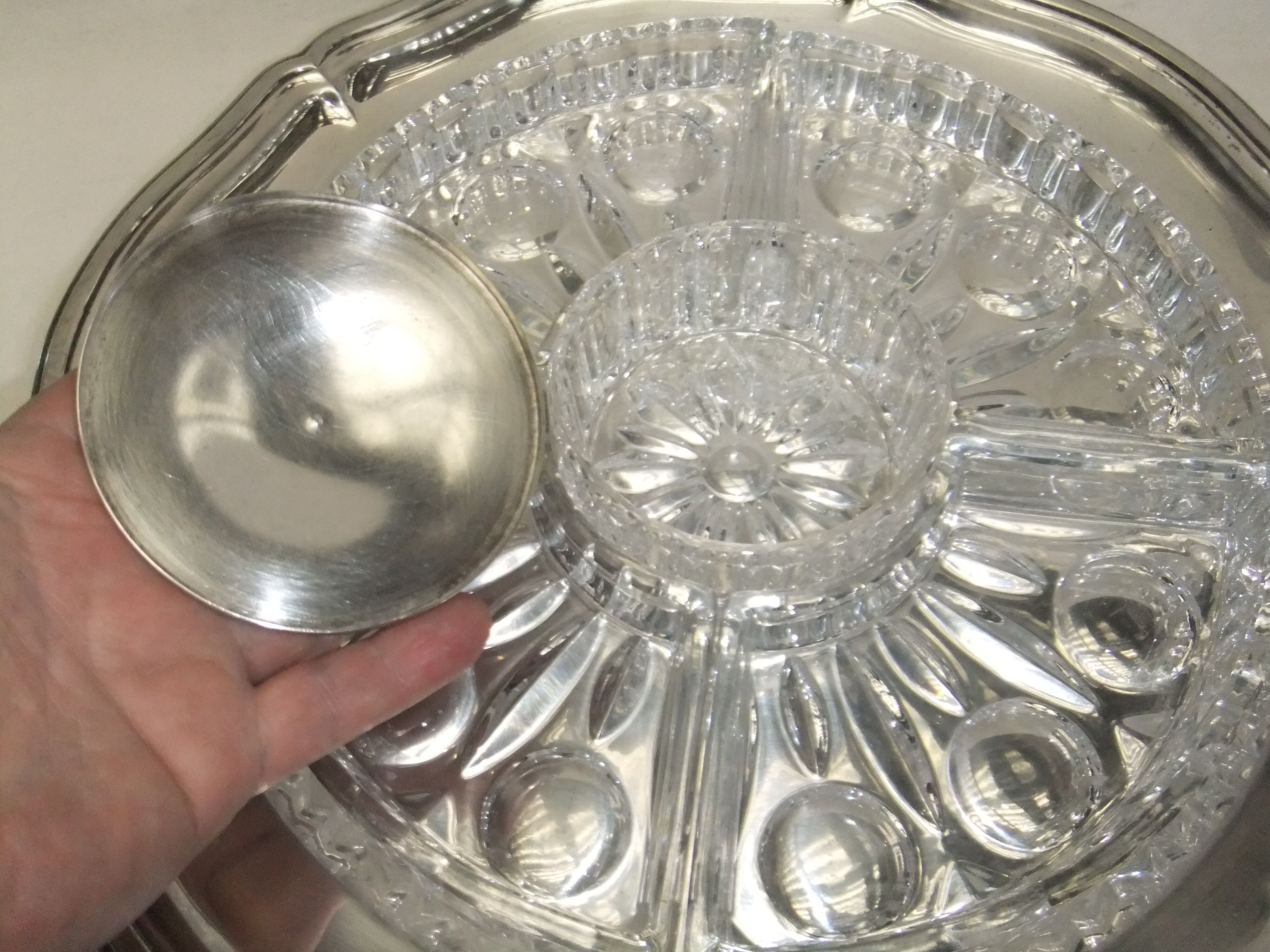 Table service silver metal crystal art deco top