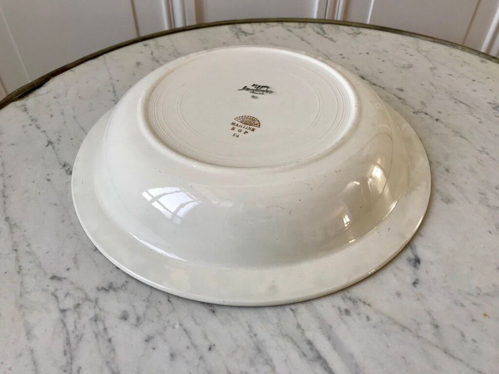 hollow dish Digoin Sarreguemines model "Martine" green and golden 50s