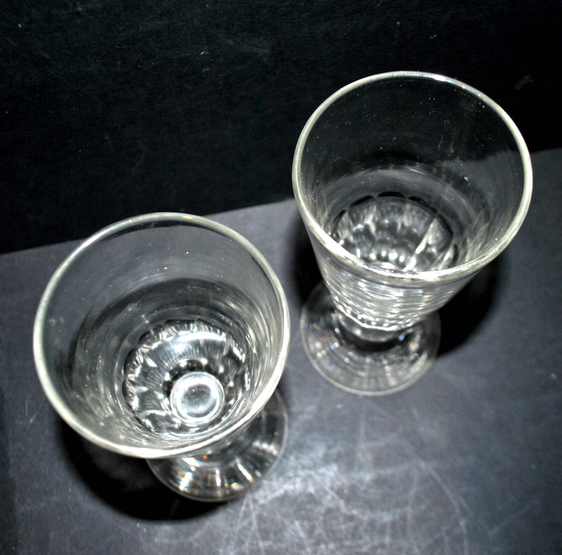 Antique Mazagran Bistro coffee glasses from 1900 in thick, cut blown glass