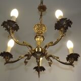 Vintage french bronze 5 light chandelier with leaf detail 3936