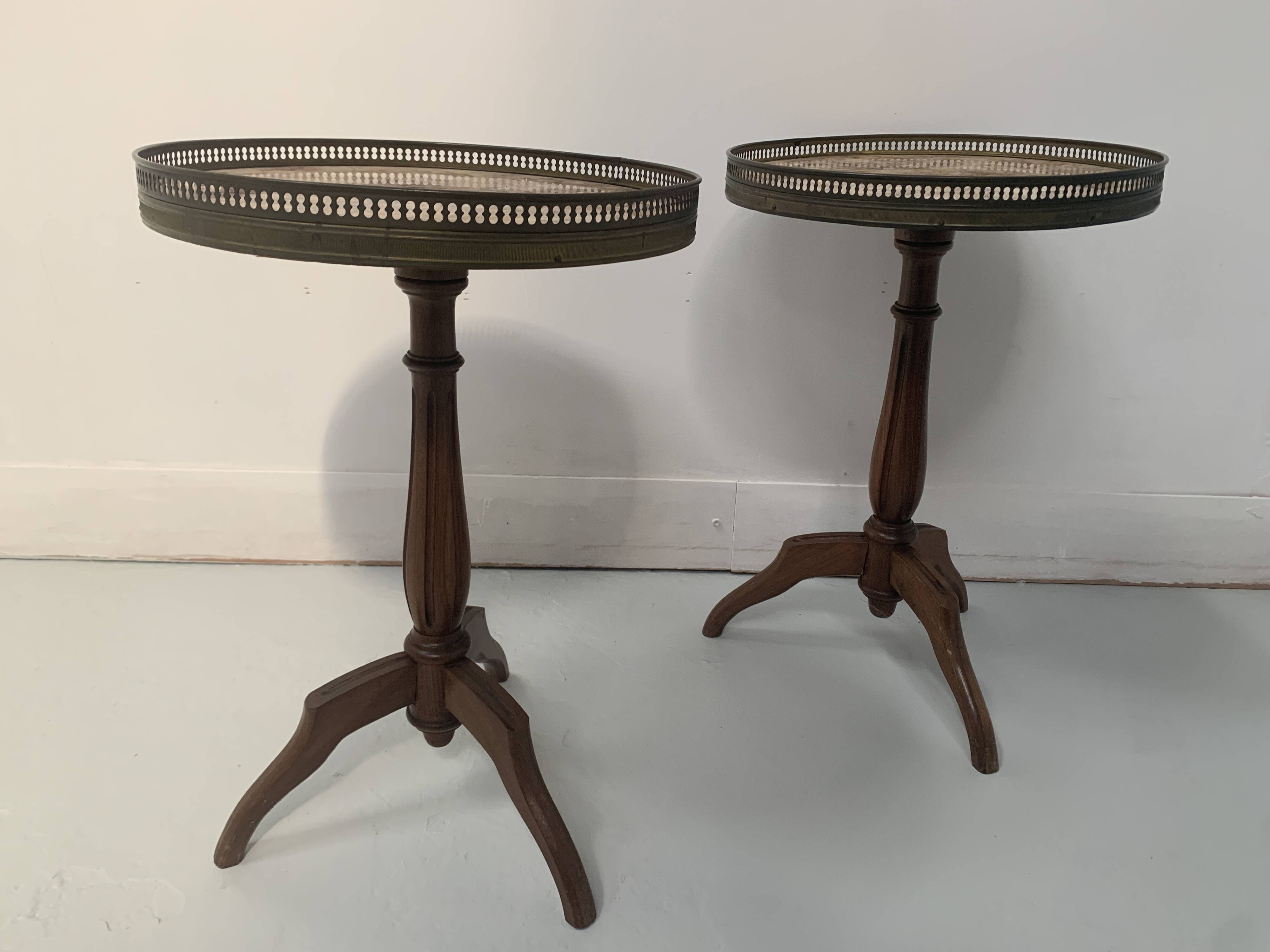 Pair of Louis XVI style pedestal tables in stained beech, 20th century