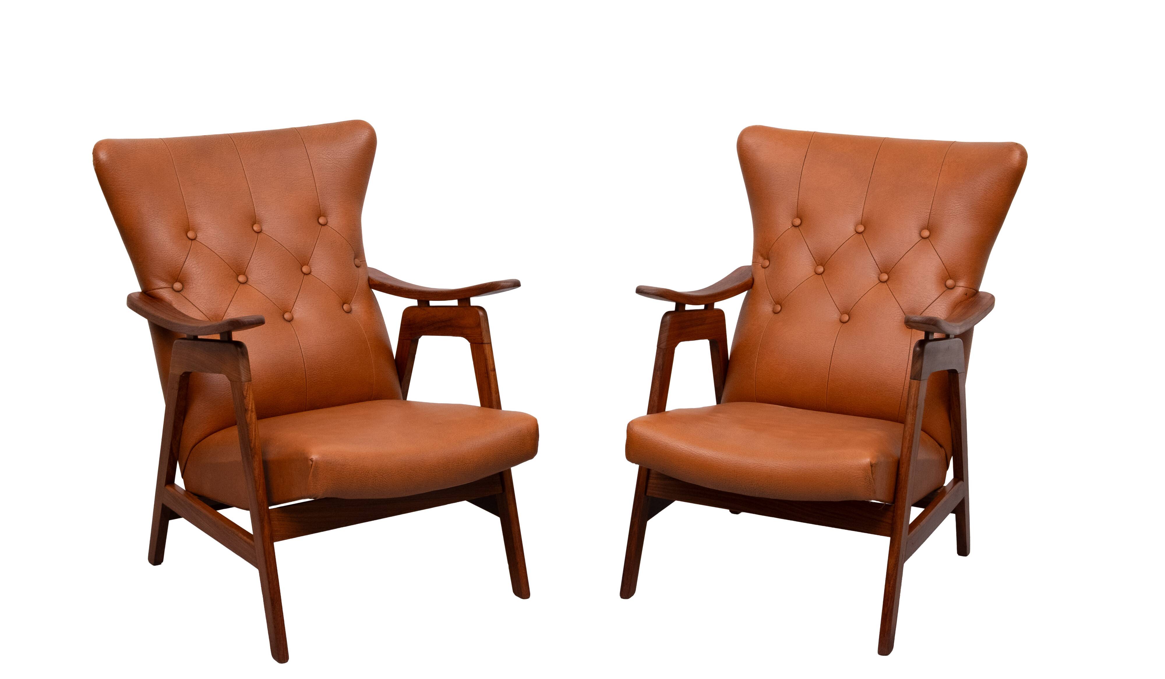 Teak Faux Leather Lounge chairs 1960s Holland