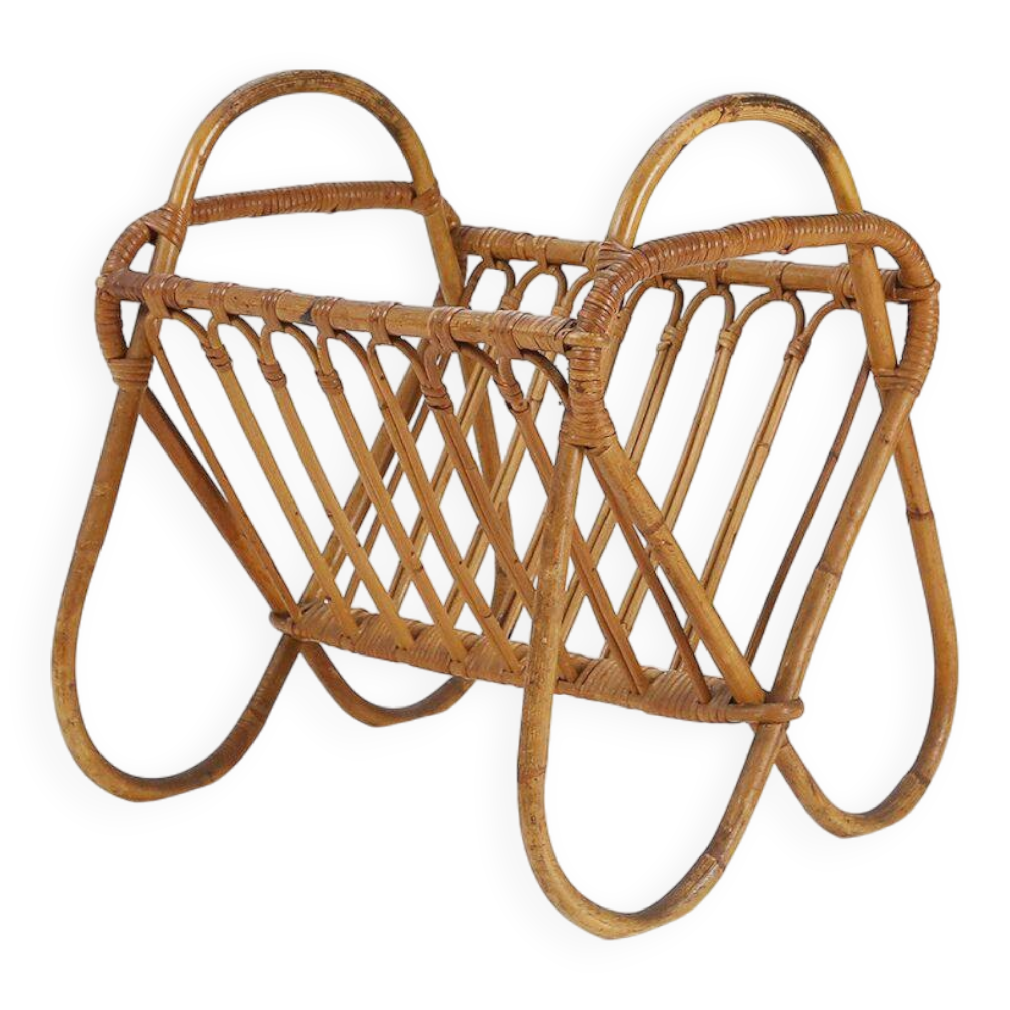 French Vintage fifties rattan magazine rack