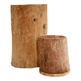 Set of 2 primitive wooden pots - late 19th century