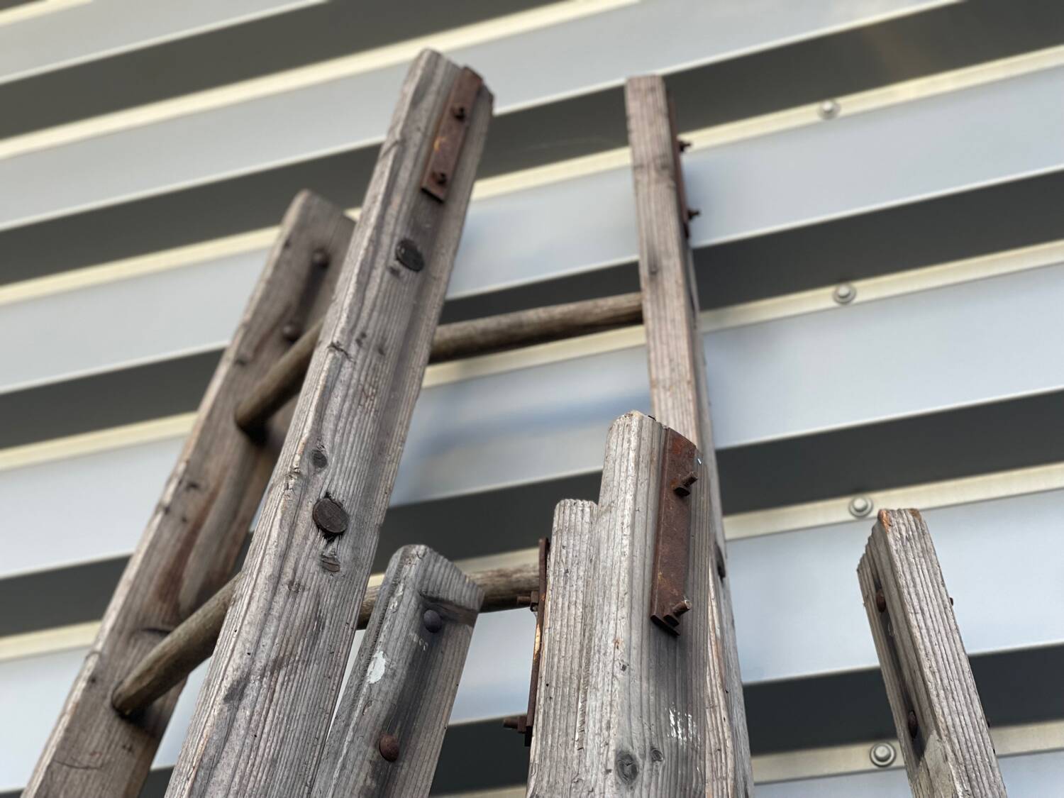Lot 4 large painter's ladders carrying wood 1950