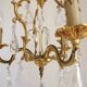 French Vintage Brass Mid Century 3 Light 3 Sided Crystal Cage Chandelier