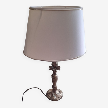 Table lamp with worked brass base