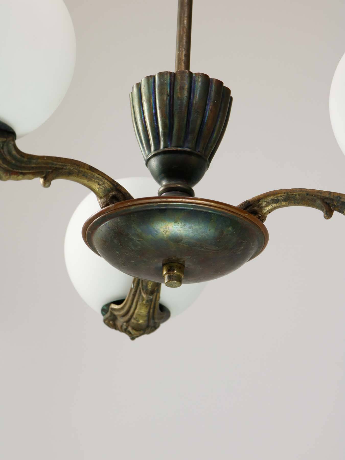 Art Deco French Brass Figural Chandelier, 1930