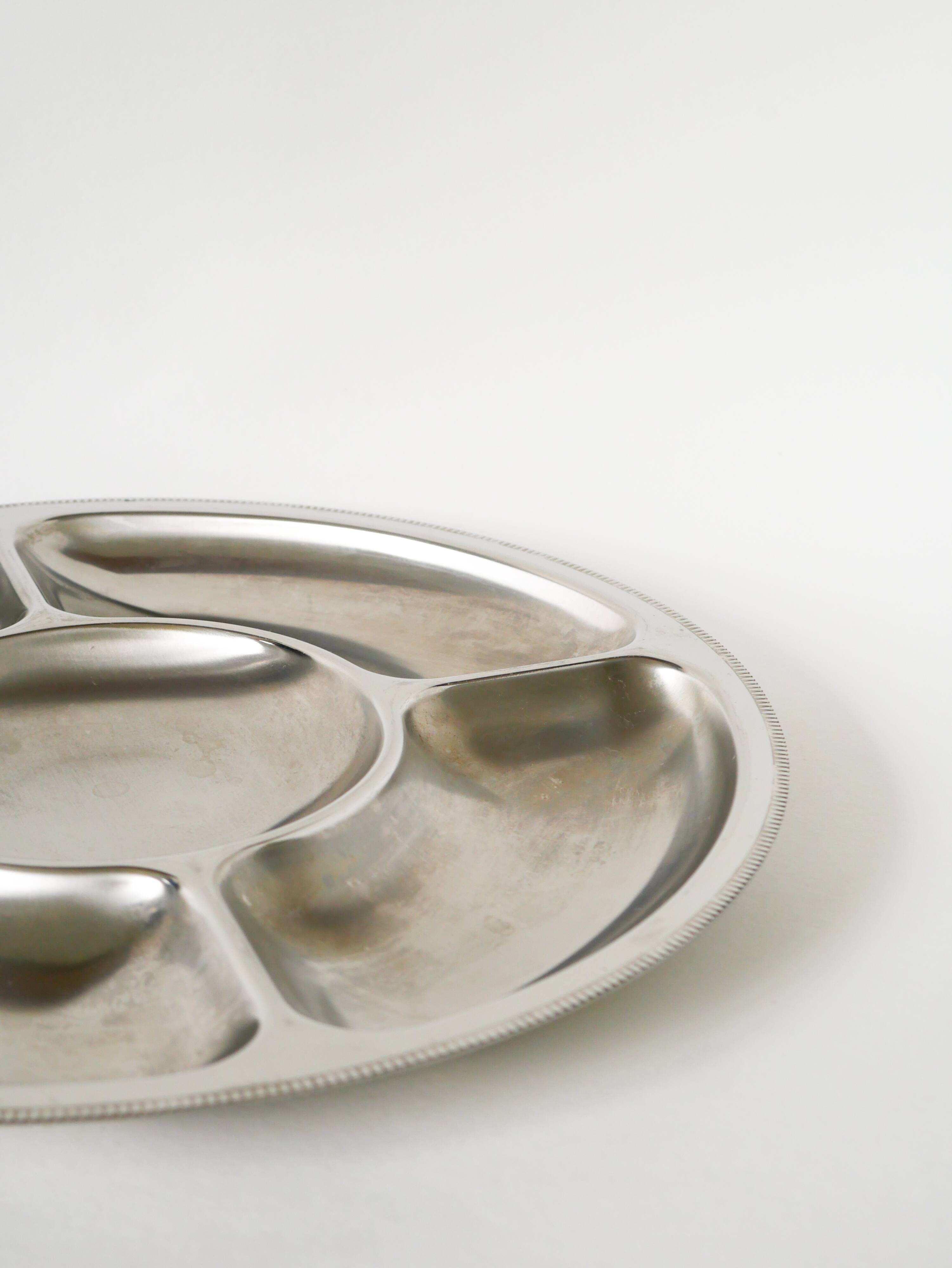Large round compartmentalized dish in chrome-plated steel, Couzon, Design, 1970 - 35