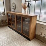 Enfilade de métier en chêne avec portes vitrées