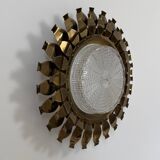 Vintage brass and pressed glass wall light, Sweden, 1960.
