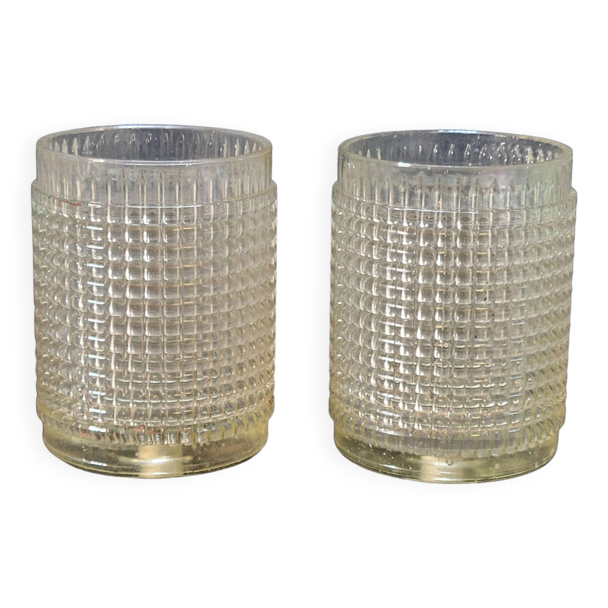 Pair of globe lampshades for wall lamp or lighting lamp in molded pressed glass