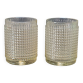 Pair of globe lampshades for wall lamp or lighting lamp in molded pressed glass