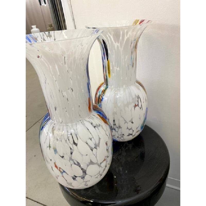 Set of 2 contemporany vases murrine sphere in murano style glass with multicolored murrine like veni