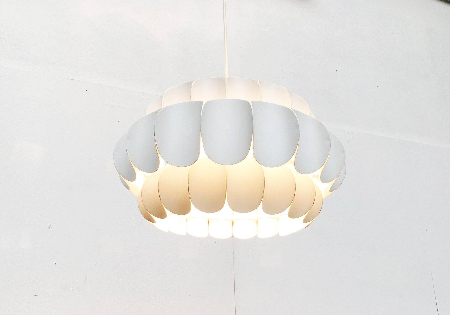 Mid-century white metal Swiss suspension by H. Zender for Temde.