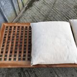 Vintage Yew Wood Bench with 3 Cushions