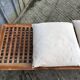 Vintage Yew Wood Bench with 3 Cushions