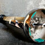 Modernist lamp chromed metal 70s, beige canvas lampshade