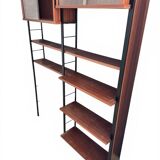 Scandinavian modular library shelves - lacquered mahogany metal 1970