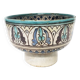 Cup on a ceramic pedestal – blue and turquoise geometric design.