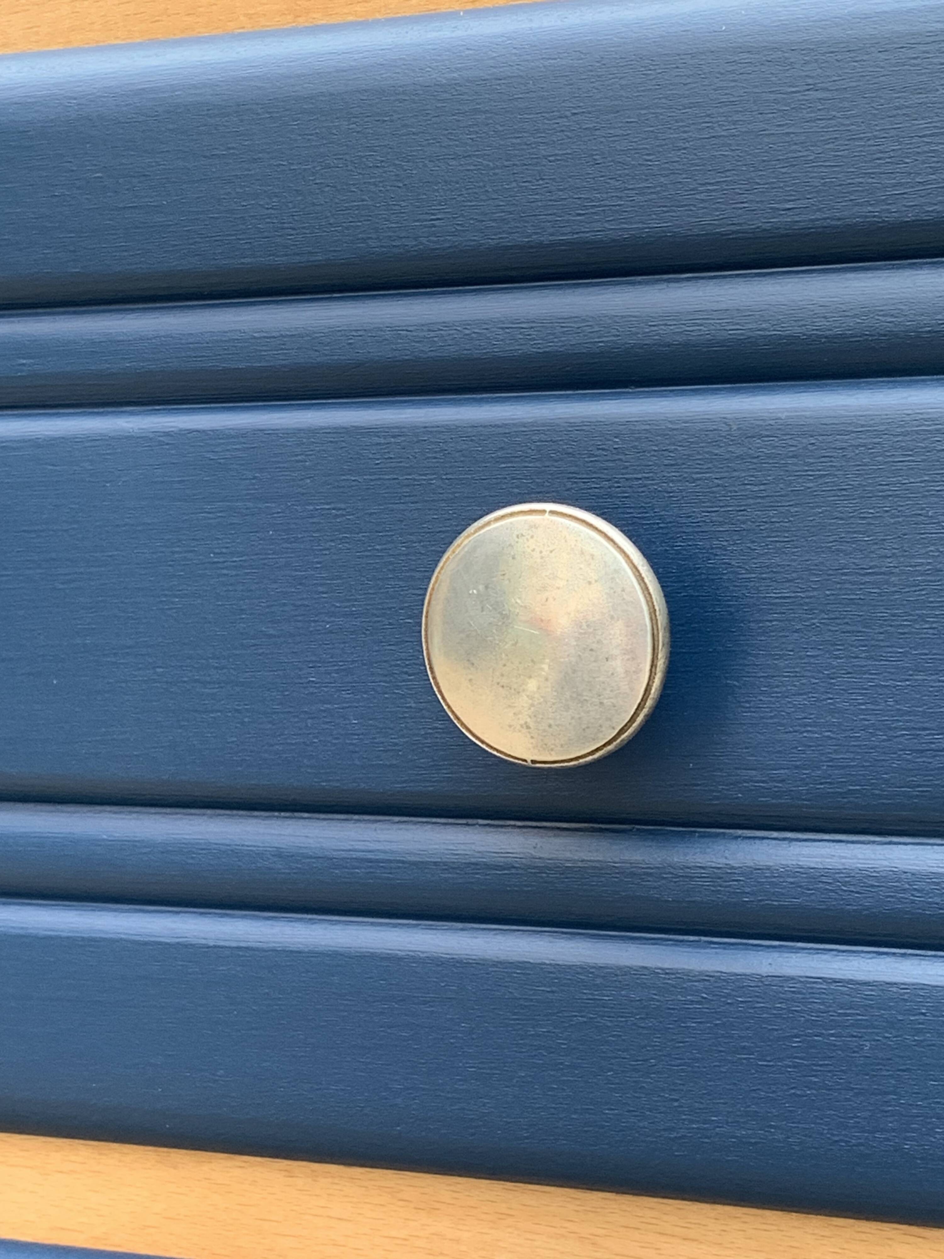 Art Deco chest of drawers in raw wood and blue, 1940