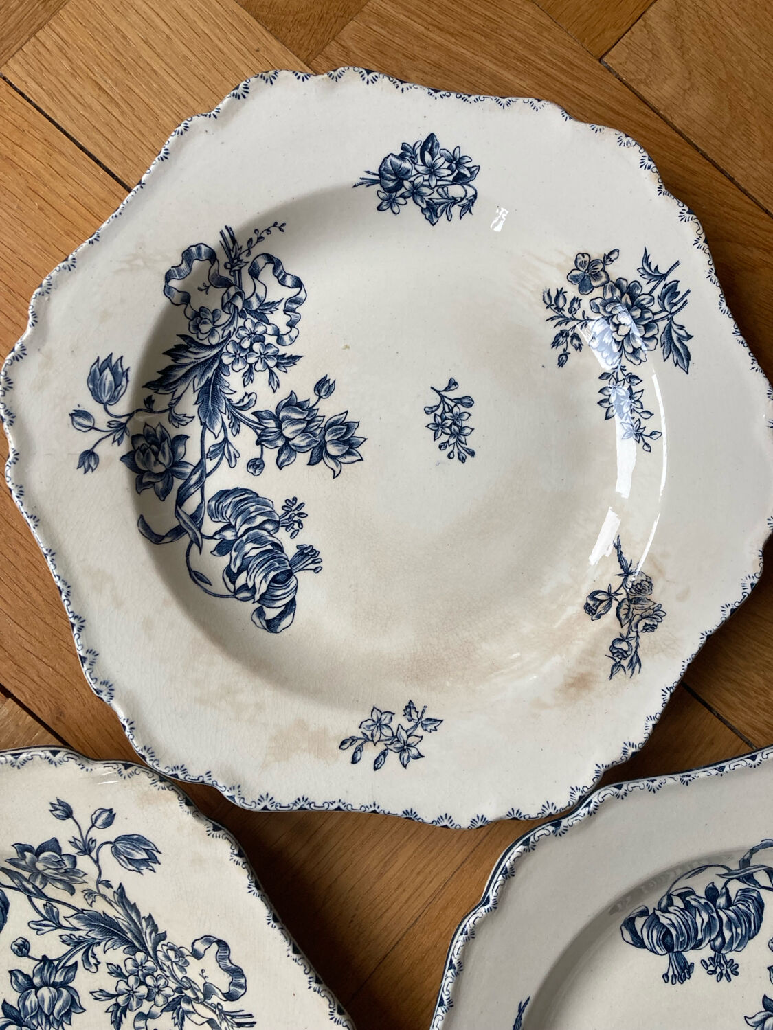 Blue flowered ironstone deep plates from Saxony